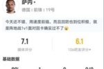 萨内本场2射2正进1球+1错失进球 5过人0成功+2解围2抢断 获7.1分